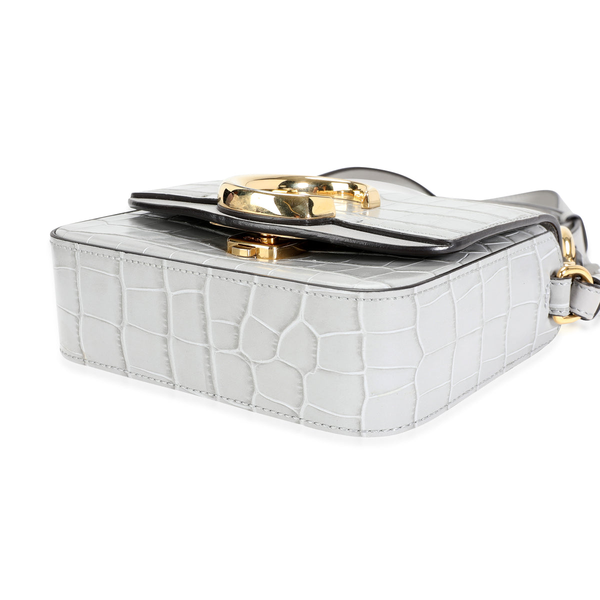 Chloé Gray Crocodile-Embossed Leather Mini C Bag