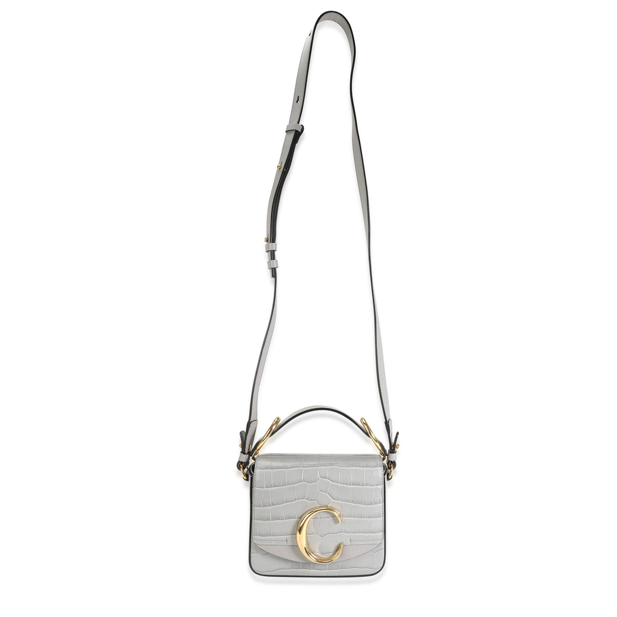 Chloé Gray Crocodile-Embossed Leather Mini C Bag