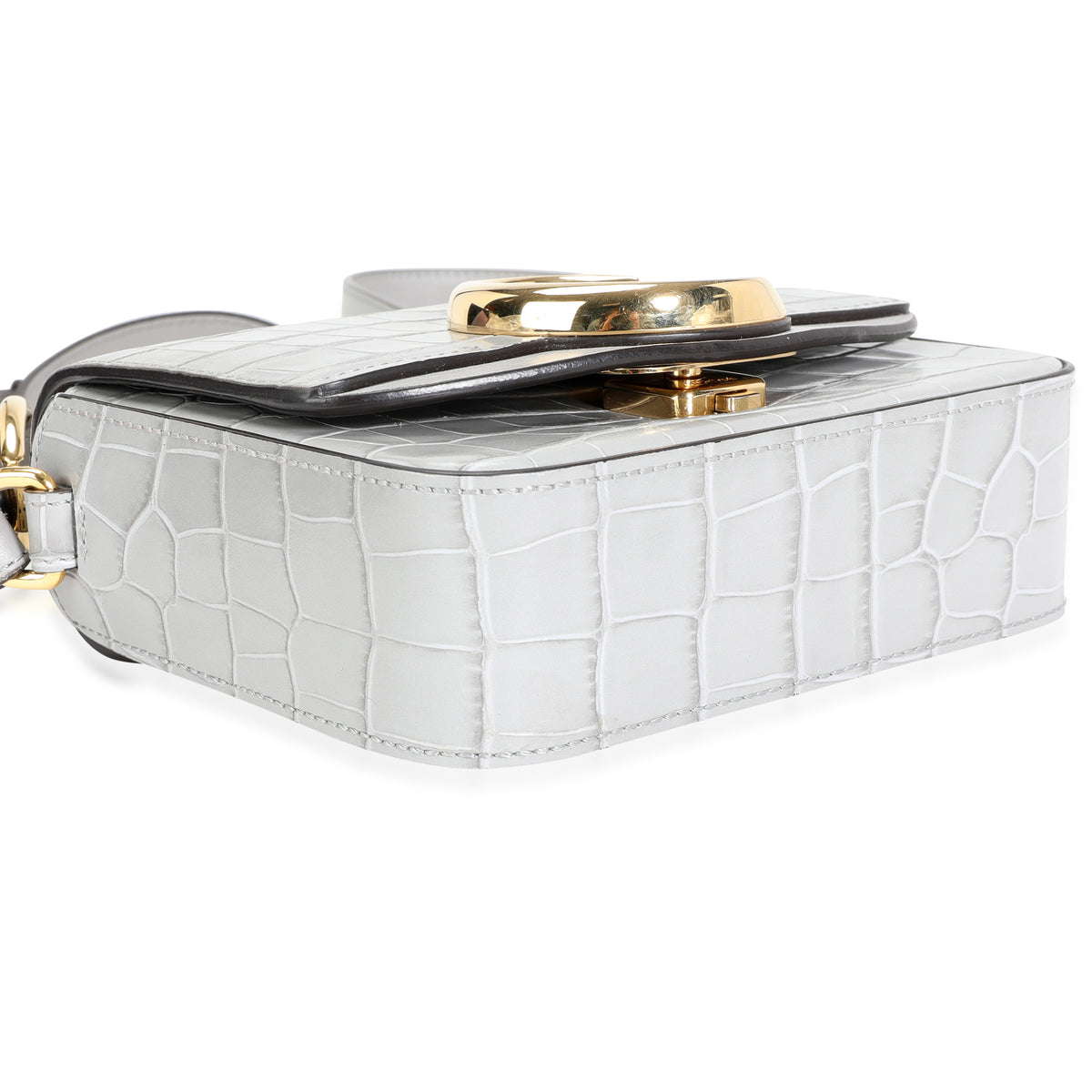 Chloé Gray Crocodile-Embossed Leather Mini C Bag