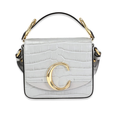 Chloé Gray Crocodile-Embossed Leather Mini C Bag