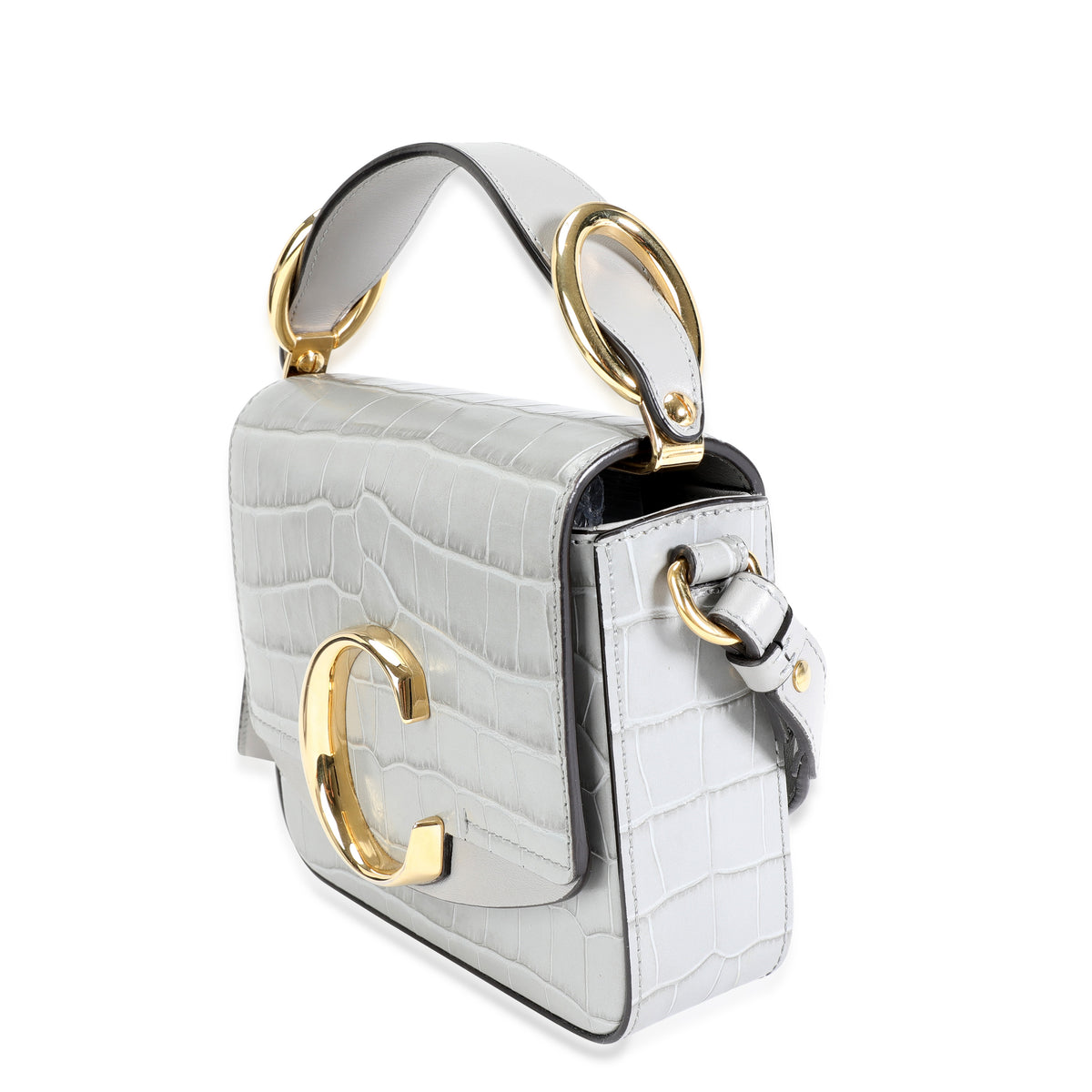 Chloé Gray Crocodile-Embossed Leather Mini C Bag