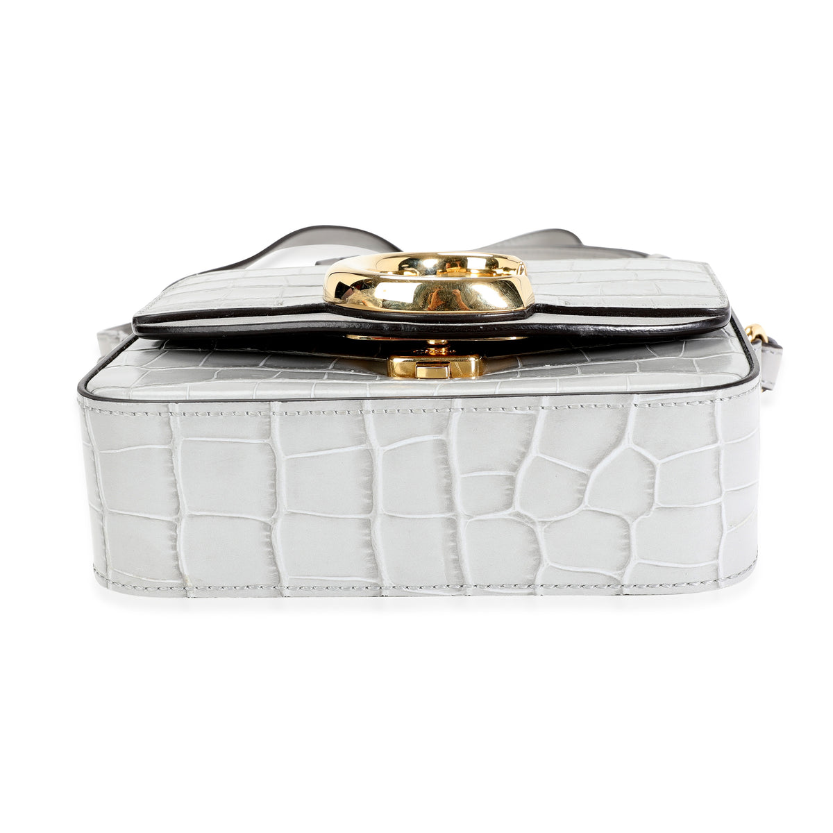 Chloé Gray Crocodile-Embossed Leather Mini C Bag