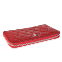 Chanel Red Quilted Caviar L-Gusset Zip-Around Wallet