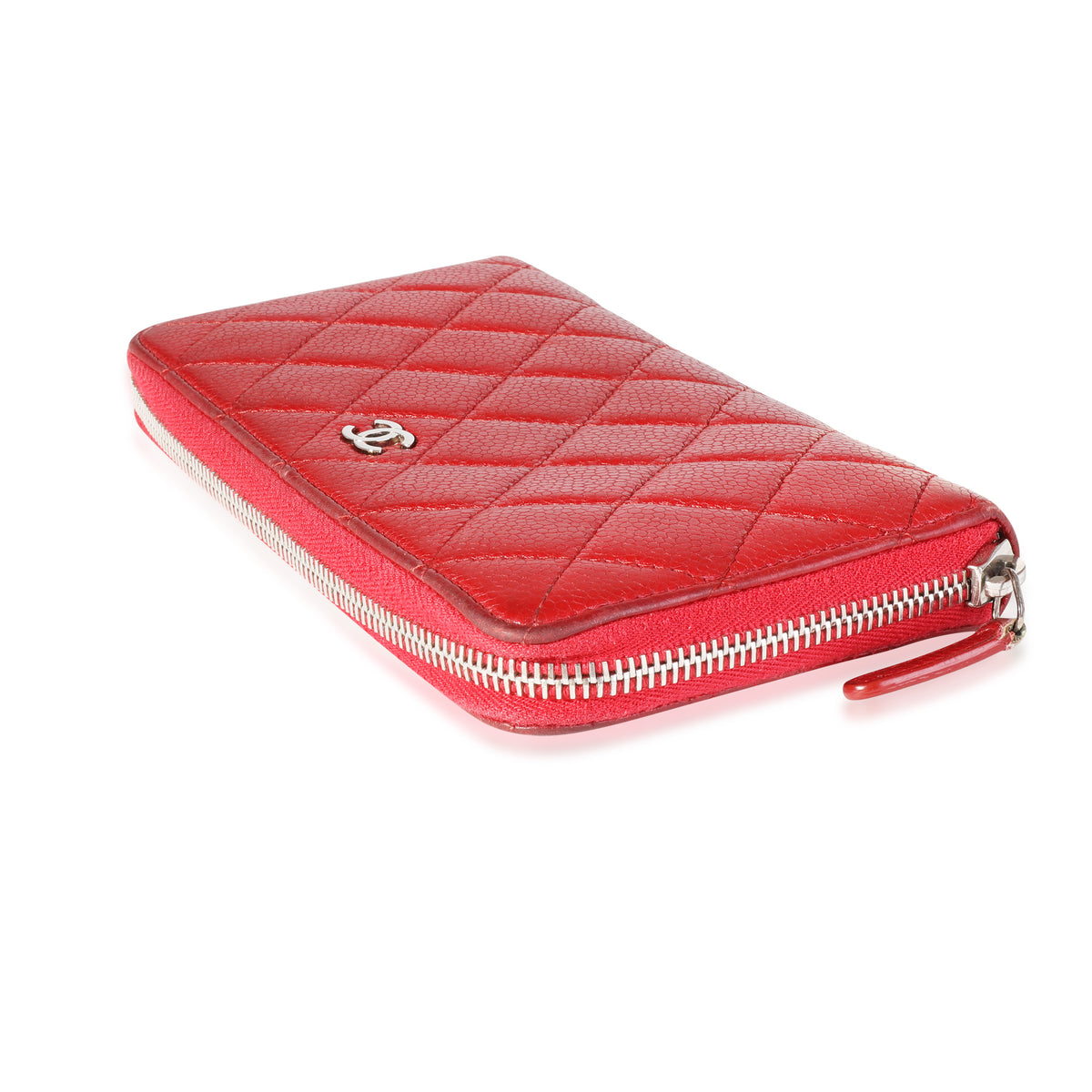 Chanel Red Quilted Caviar L-Gusset Zip-Around Wallet