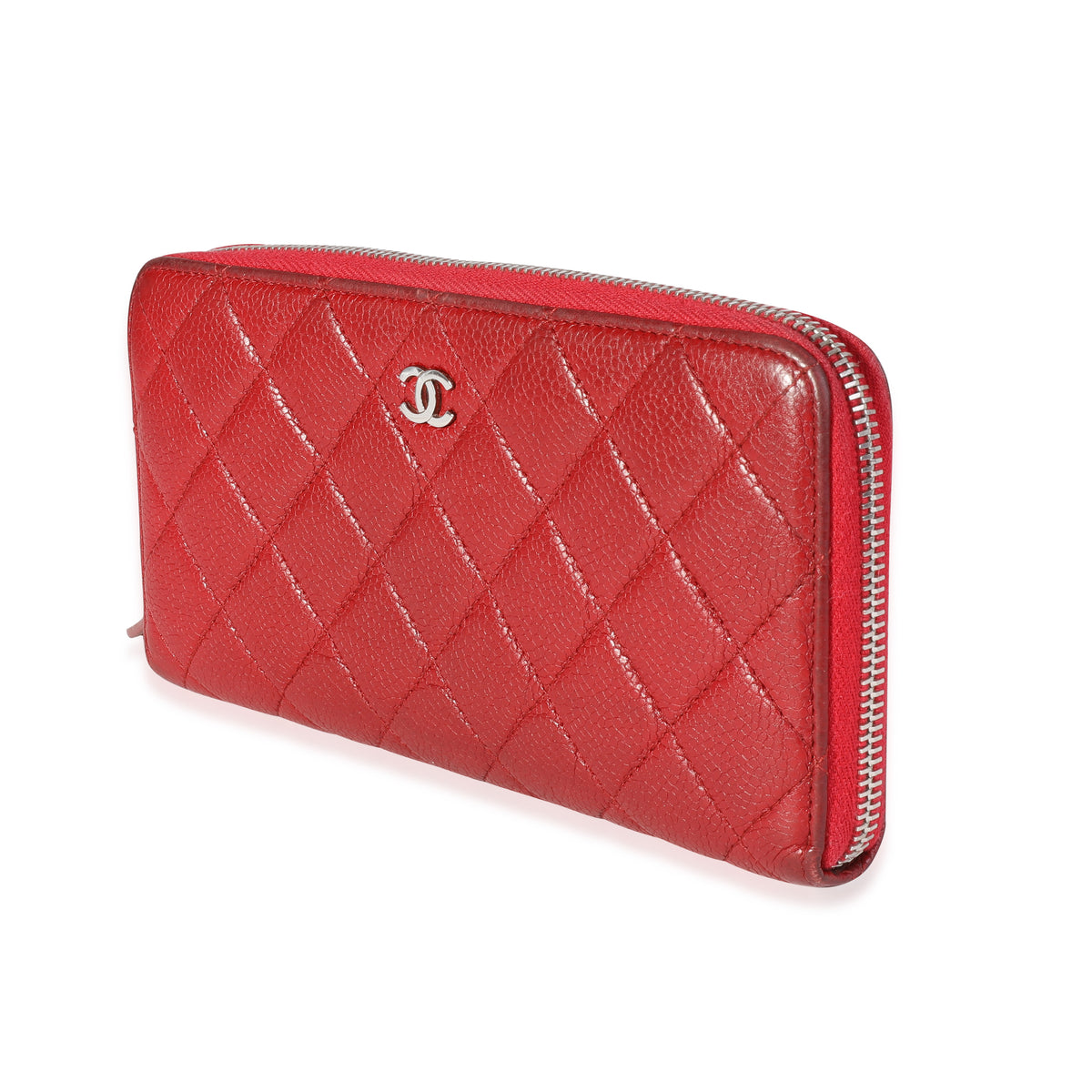 Chanel Red Quilted Caviar L-Gusset Zip-Around Wallet