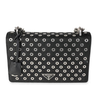 Prada Black Nylon and Leather Grommet Shoulder Bag