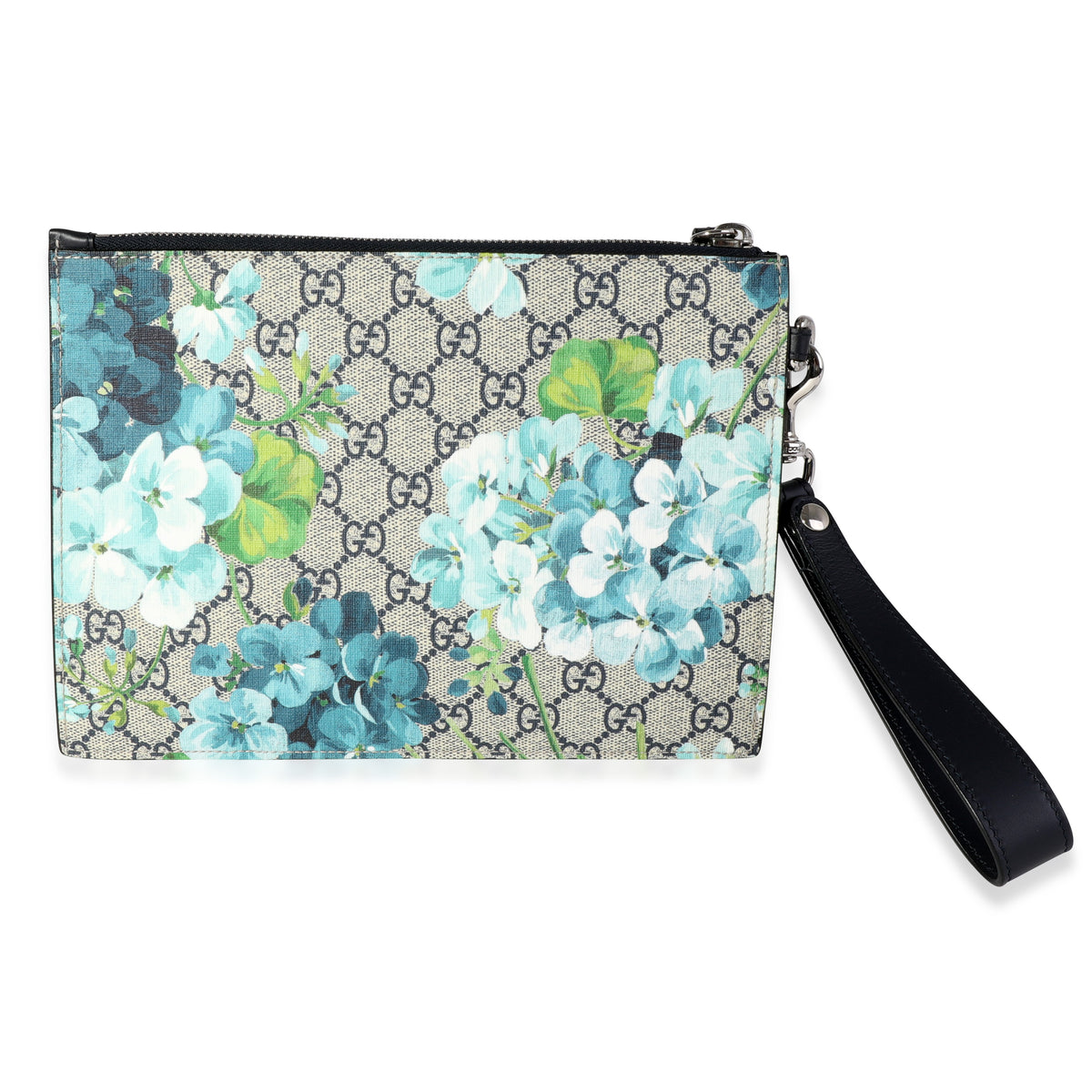 Gucci Blue GG Blooms Supreme Canvas Wristlet Clutch