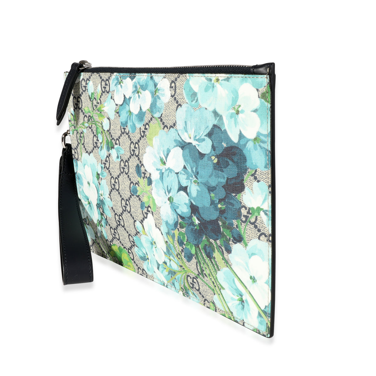 Gucci Blue GG Blooms Supreme Canvas Wristlet Clutch