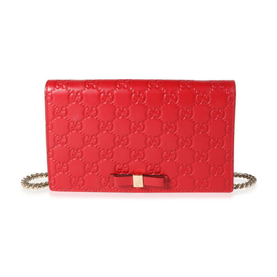 Gucci Hibiscus Red Guccissima Leather Signature Mini Chain Wallet