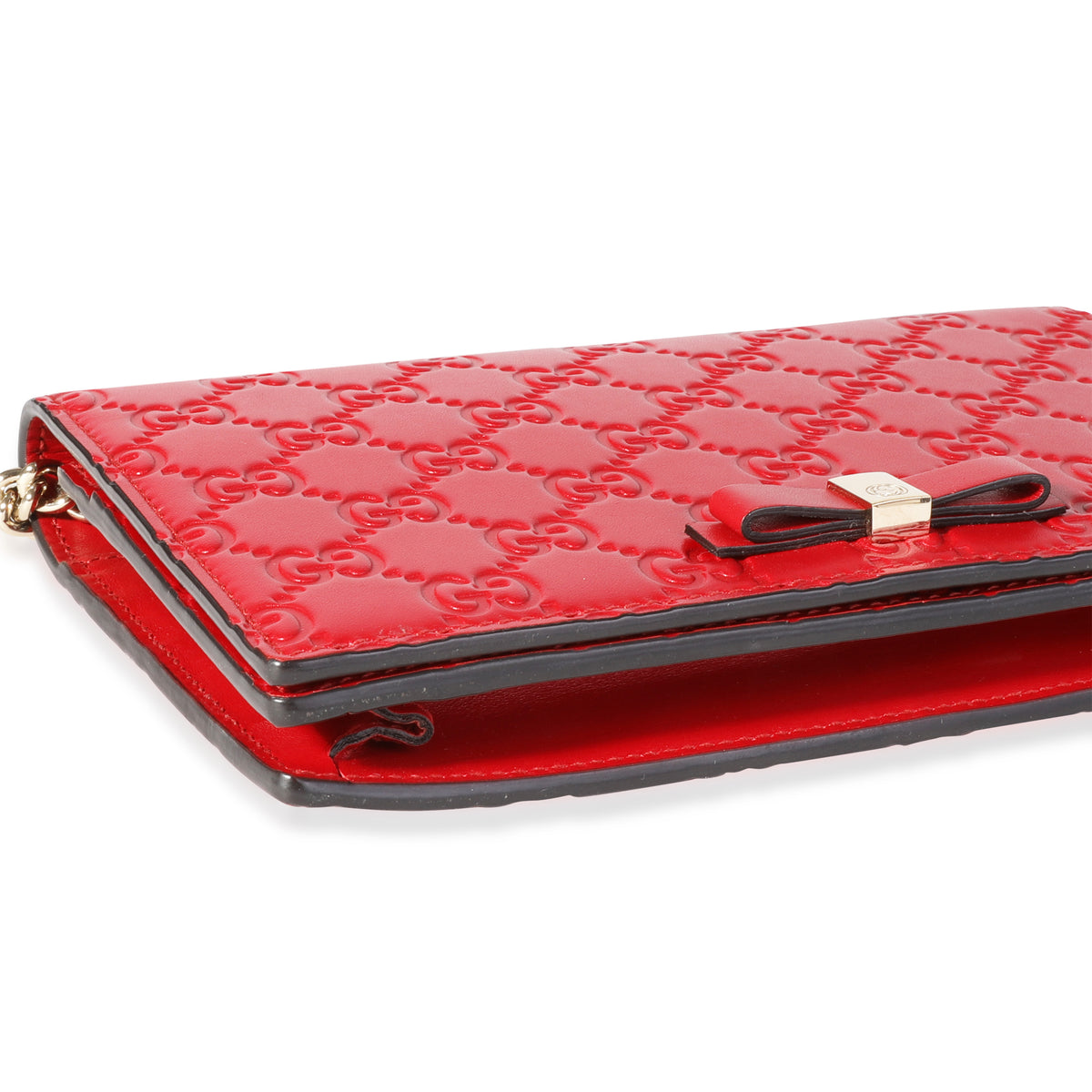 Gucci Hibiscus Red Guccissima Leather Signature Mini Chain Wallet