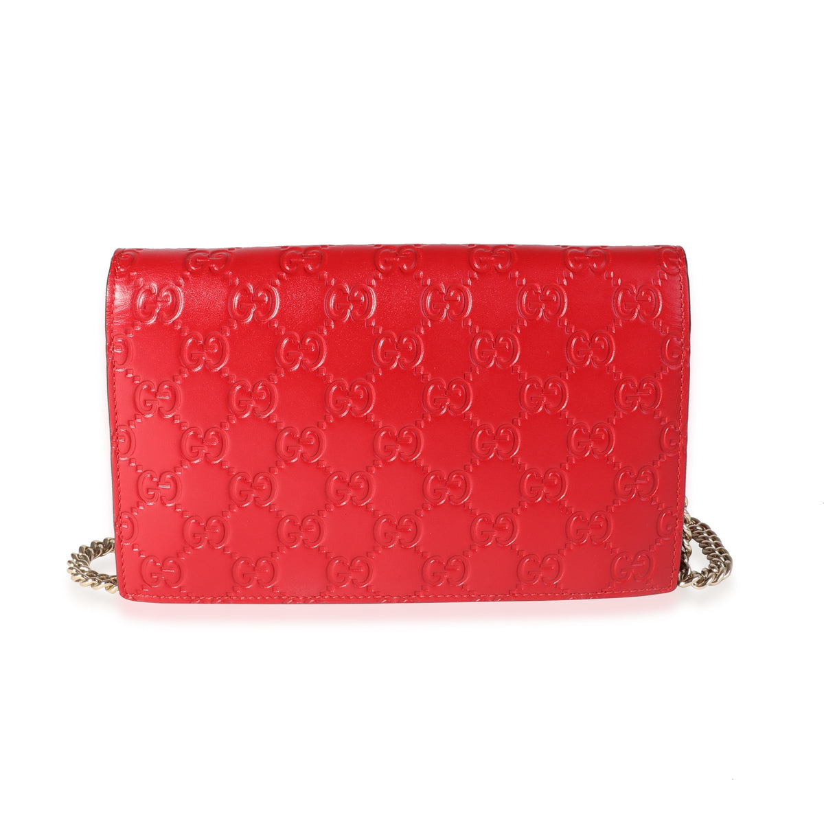 Gucci Hibiscus Red Guccissima Leather Signature Mini Chain Wallet