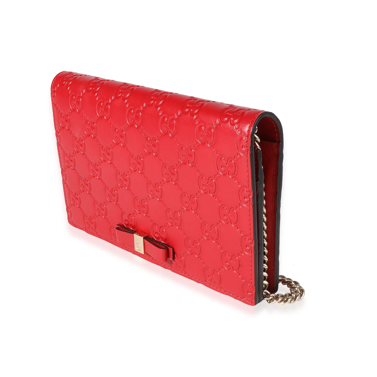 Gucci Hibiscus Red Guccissima Leather Signature Mini Chain Wallet