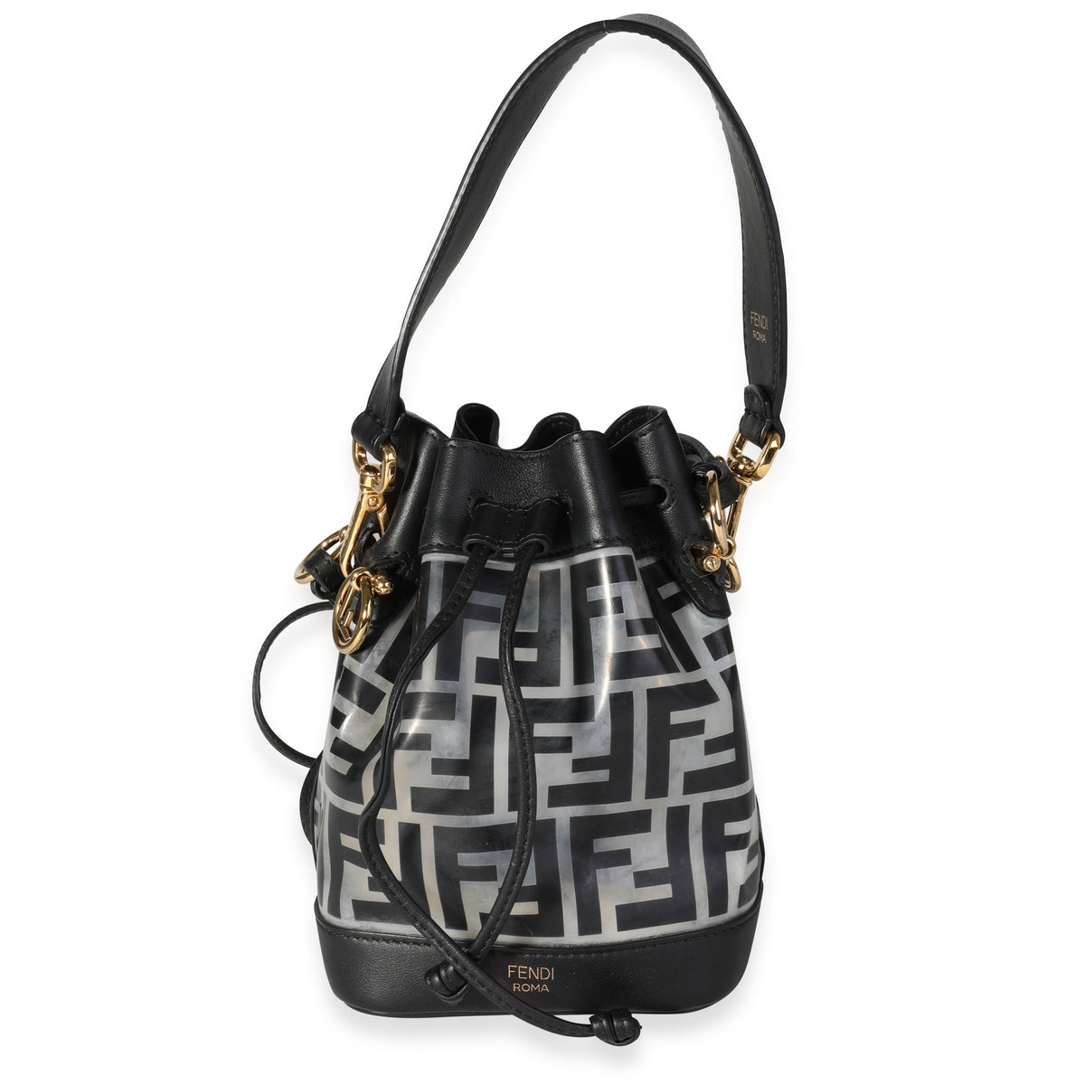 Fendi Black Zucca Pvc and Leather Mini Mon Tresor Drawstring Bucket Bag  Fendi