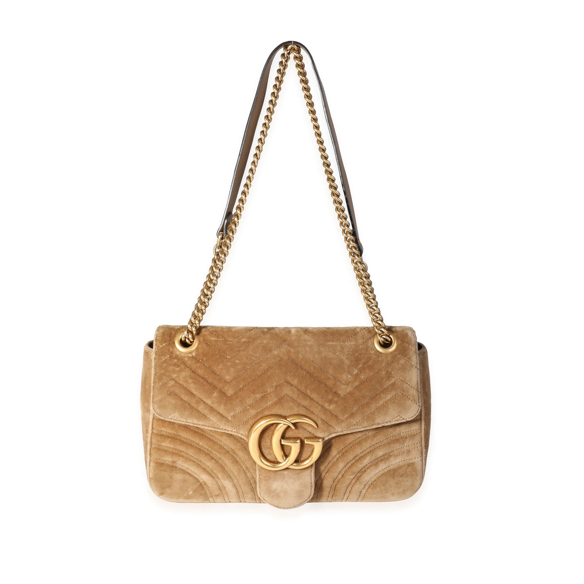 Gucci Beige Matelassé Velvet GG Marmont Medium Shoulder Bag