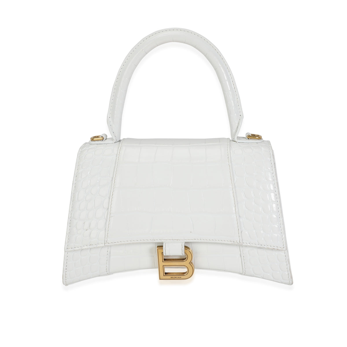 Balenciaga White Crocodile-Embossed Leather Small Hourglass Bag