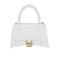 Balenciaga White Crocodile-Embossed Leather Small Hourglass Bag