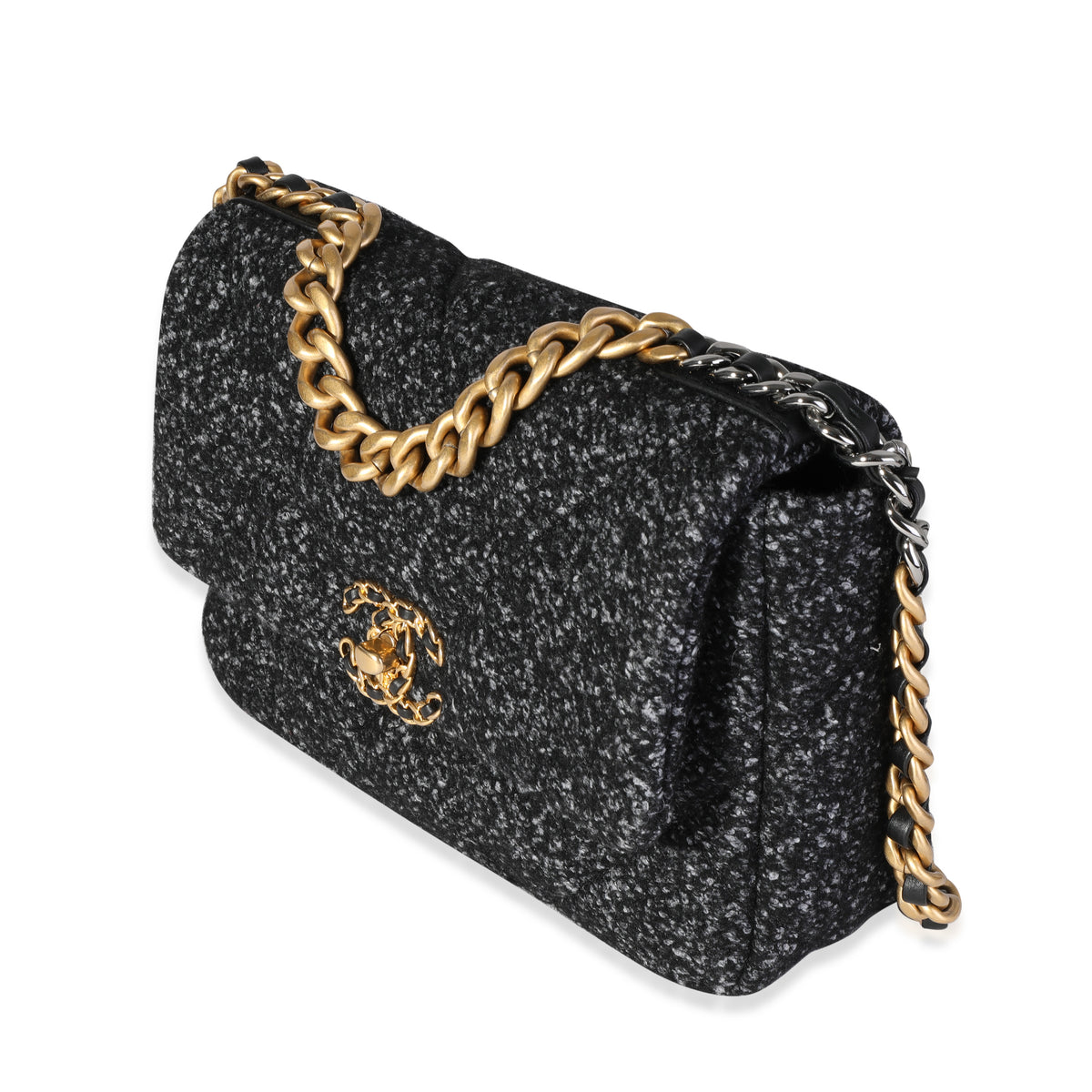 CHANEL Sequin Quilted Medium Chanel 19 Flap Black 583235