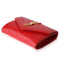 Saint Laurent Red Grain De Poudre Monogram Compact Wallet