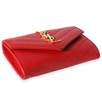 Saint Laurent Red Grain De Poudre Monogram Compact Wallet