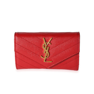 Saint Laurent Red Grain De Poudre Monogram Compact Wallet