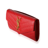 Saint Laurent Red Grain De Poudre Monogram Compact Wallet