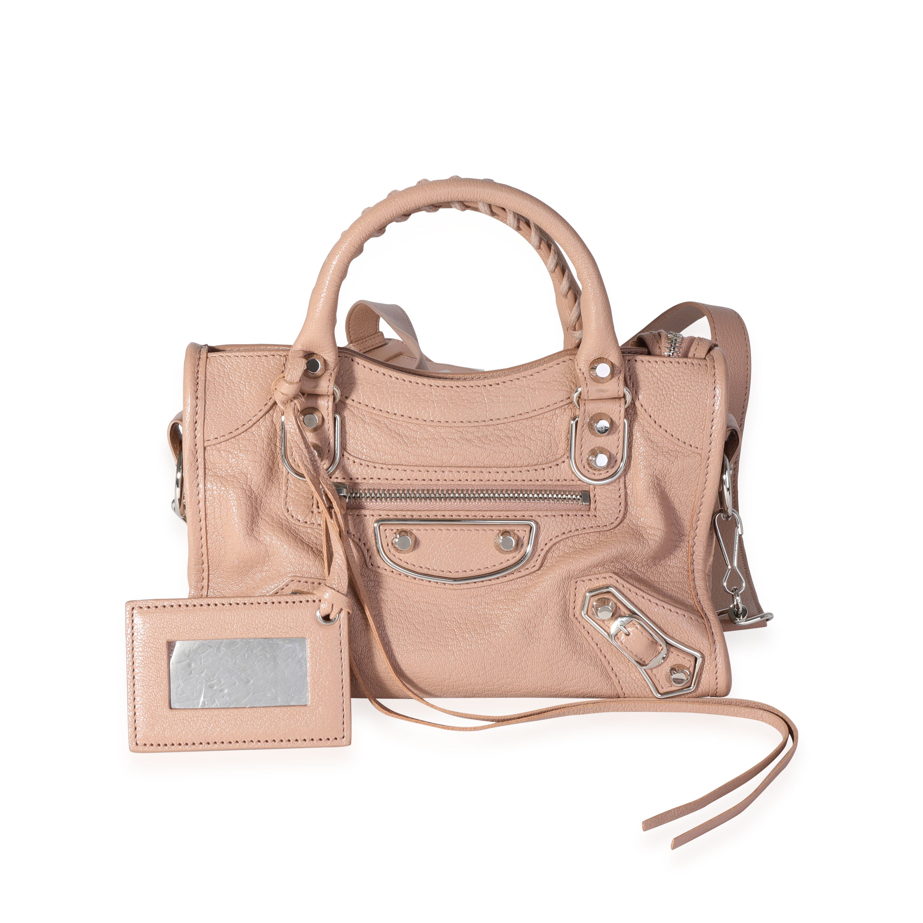 Balenciaga Rose De Sables Chèvre Leather Metallic Edge Mini City
