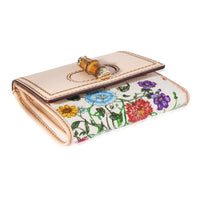 Natural Leather & Flora Canvas Trifold Compact Bamboo Wallet