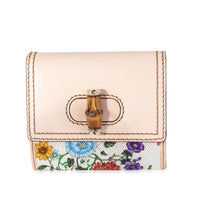 Natural Leather & Flora Canvas Trifold Compact Bamboo Wallet