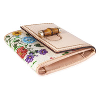 Natural Leather & Flora Canvas Trifold Compact Bamboo Wallet