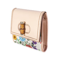 Natural Leather & Flora Canvas Trifold Compact Bamboo Wallet