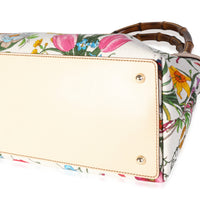 Gucci Multicolor Canvas & Beige Leather Flora Bamboo Handle Bag