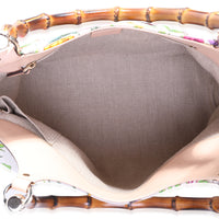 Gucci Multicolor Canvas & Beige Leather Flora Bamboo Handle Bag