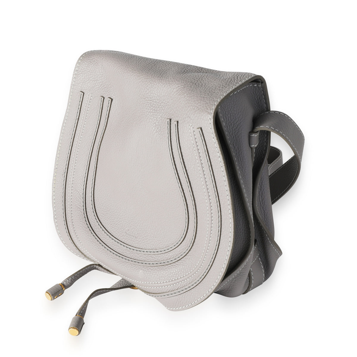 Chloe Marcie Mini Round Calfskin Leather Crossbody Bag Cashmere Grey