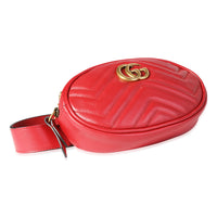 Gucci Red Matelassé Leather GG Marmont Mini Belt Bag