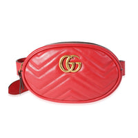 Gucci Red Matelassé Leather GG Marmont Mini Belt Bag