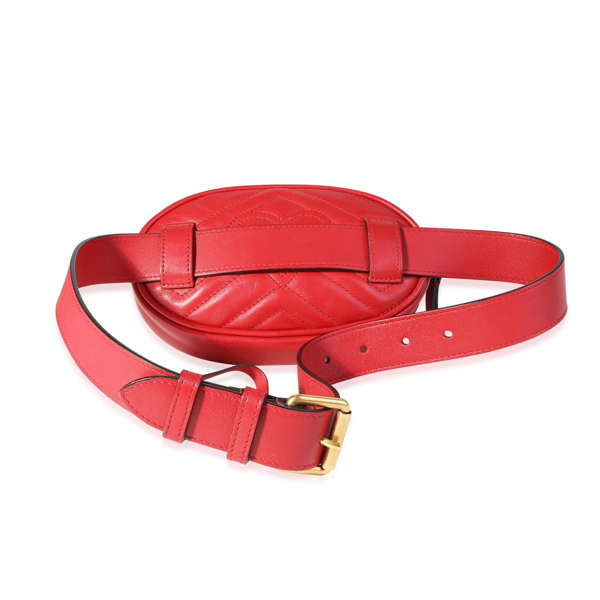 Gucci Red Matelassé Leather GG Marmont Mini Belt Bag