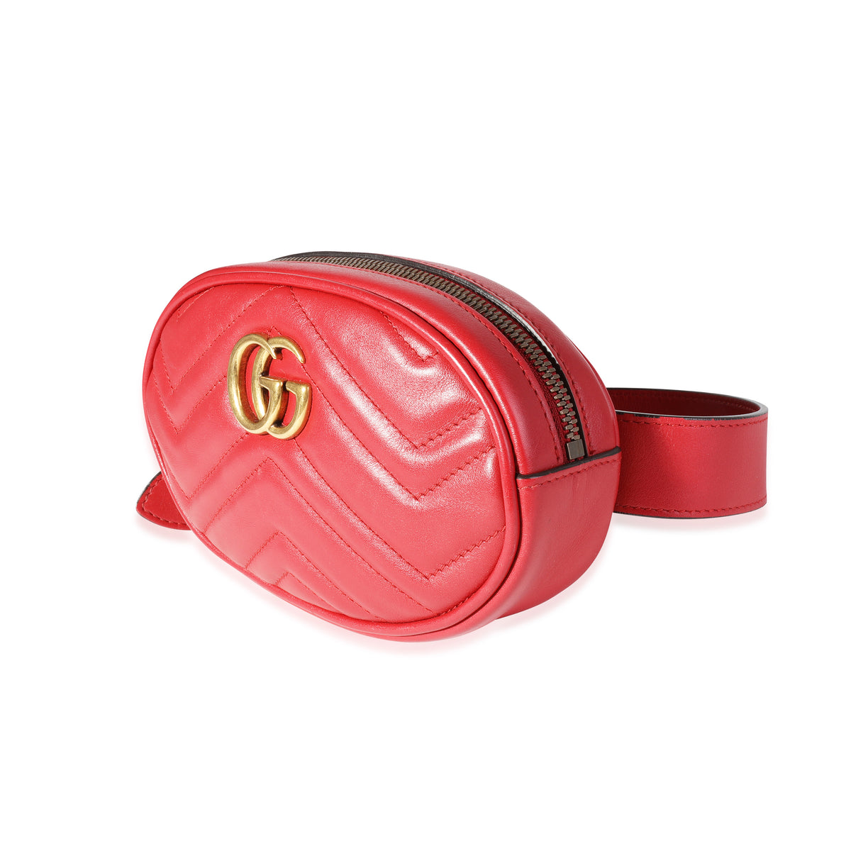 Gucci Red Matelassé Leather GG Marmont Mini Belt Bag