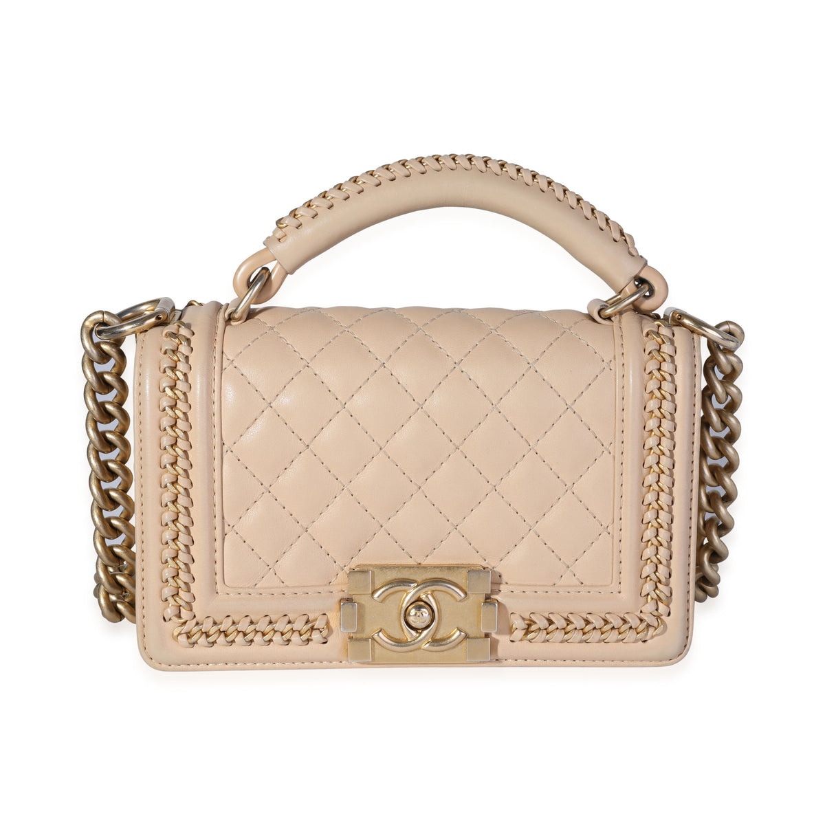 Chanel tan boy discount bag