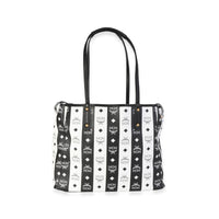 MCM Black & White Striped Visetos Large Reversible Tote