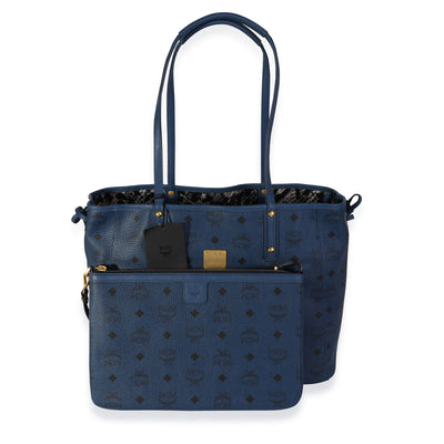 MCM Navy Visetos Large Reversible Tote