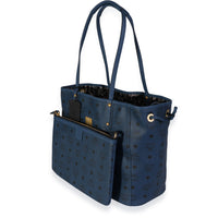 MCM Navy Visetos Large Reversible Tote