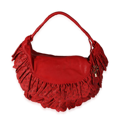 Dior Red Lambskin Gypsy Ruffle Hobo