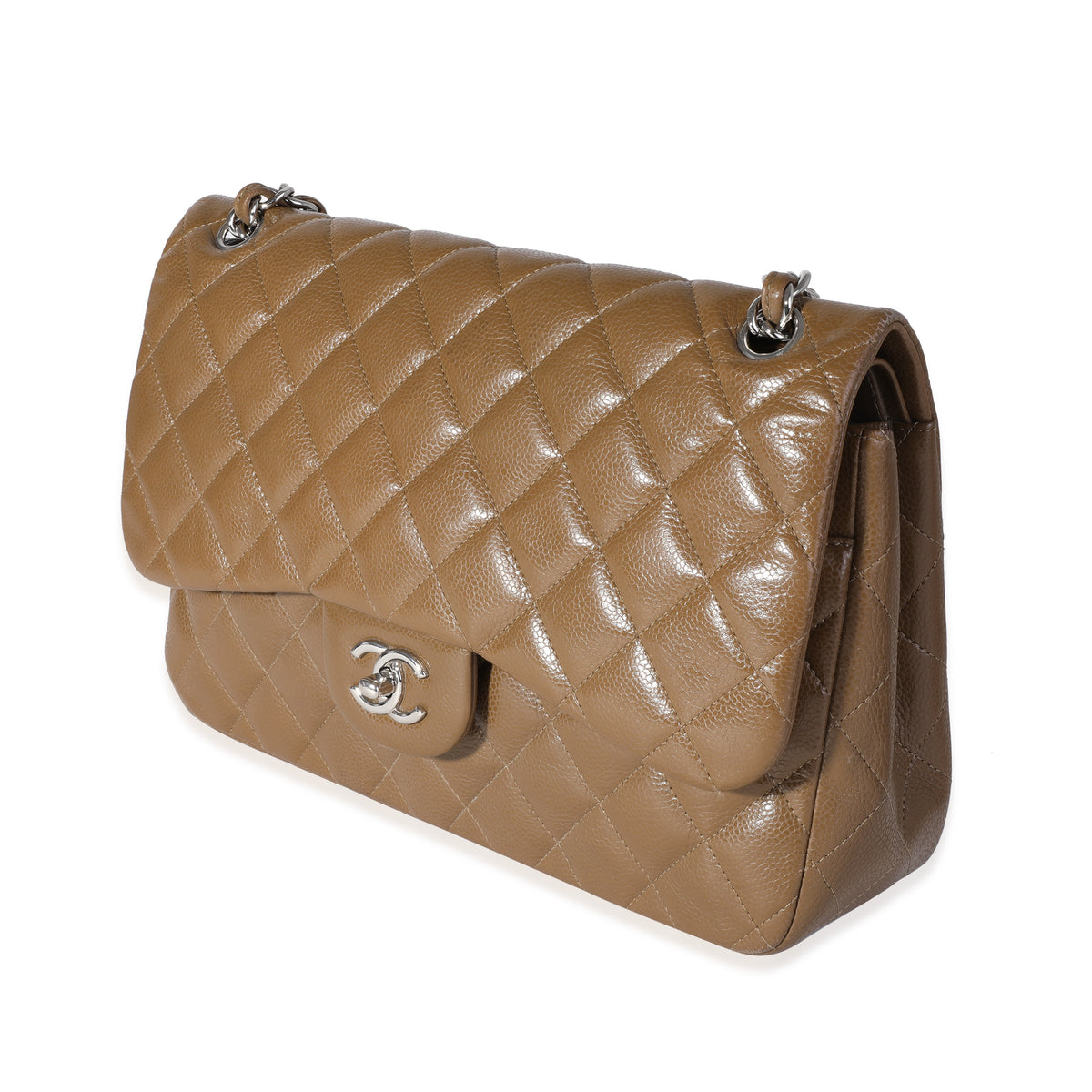 Chanel Khaki Caviar Quilted Jumbo Classic Double Flap Bag