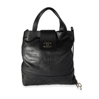 Chanel Black Diamond Stitched Leather Expandable Zip Tote