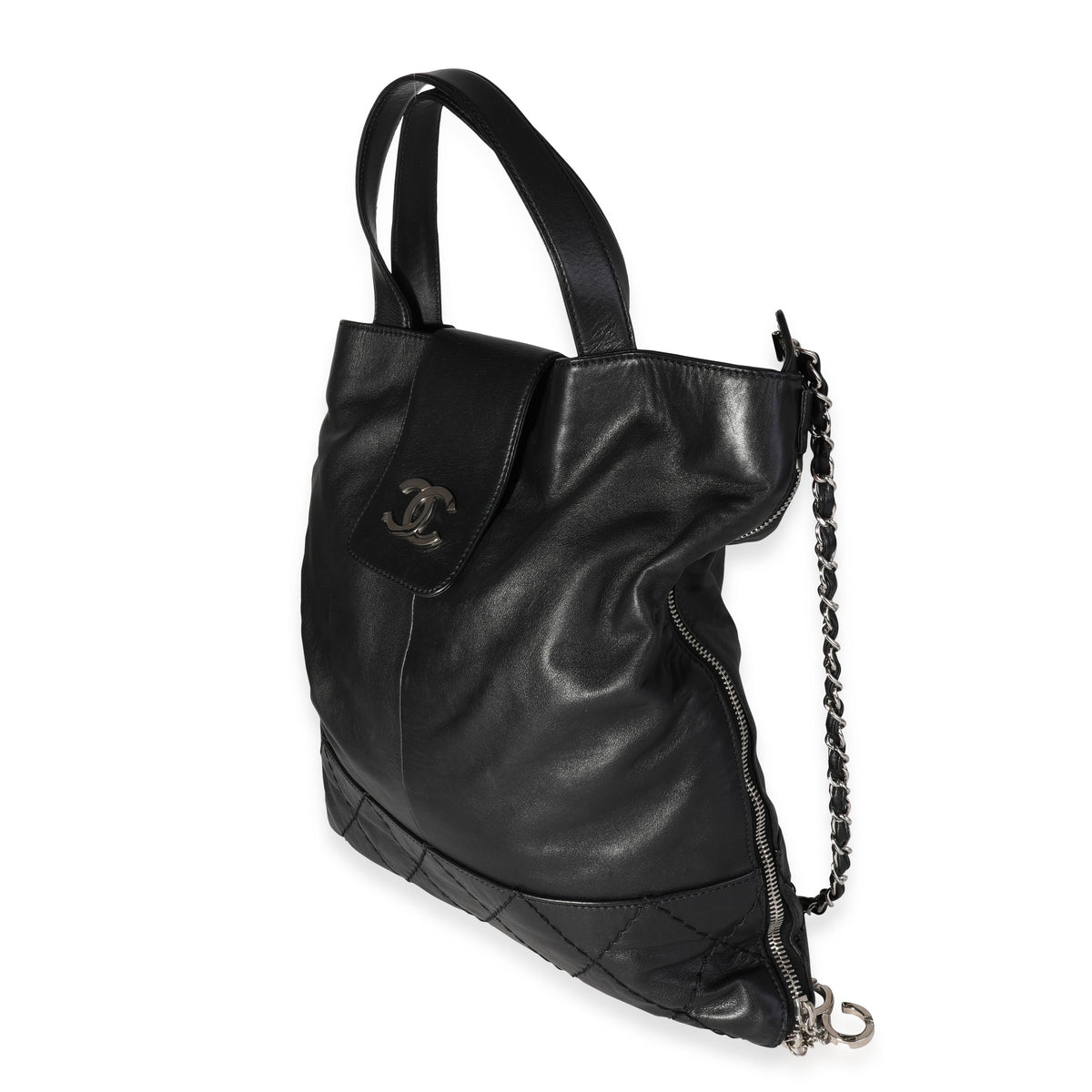 Chanel Black Diamond Stitched Leather Expandable Zip Tote, myGemma, CH