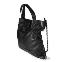 Chanel Black Diamond Stitched Leather Expandable Zip Tote