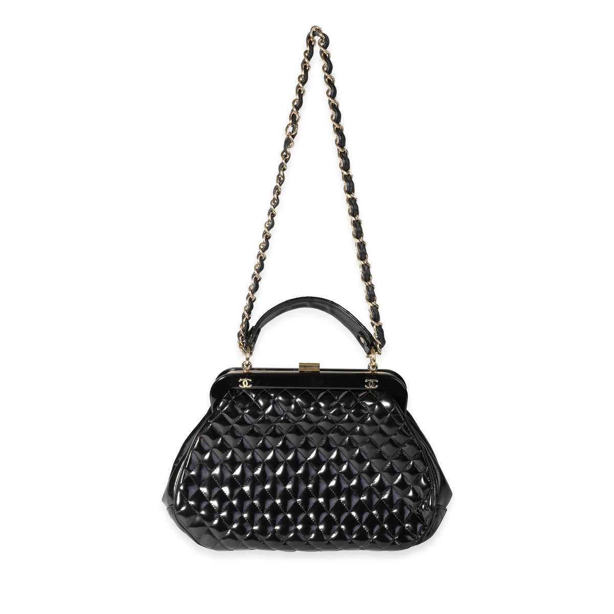 Chanel Black Glazed Calfskin Quilted Mademoiselle Frame Small Bag
