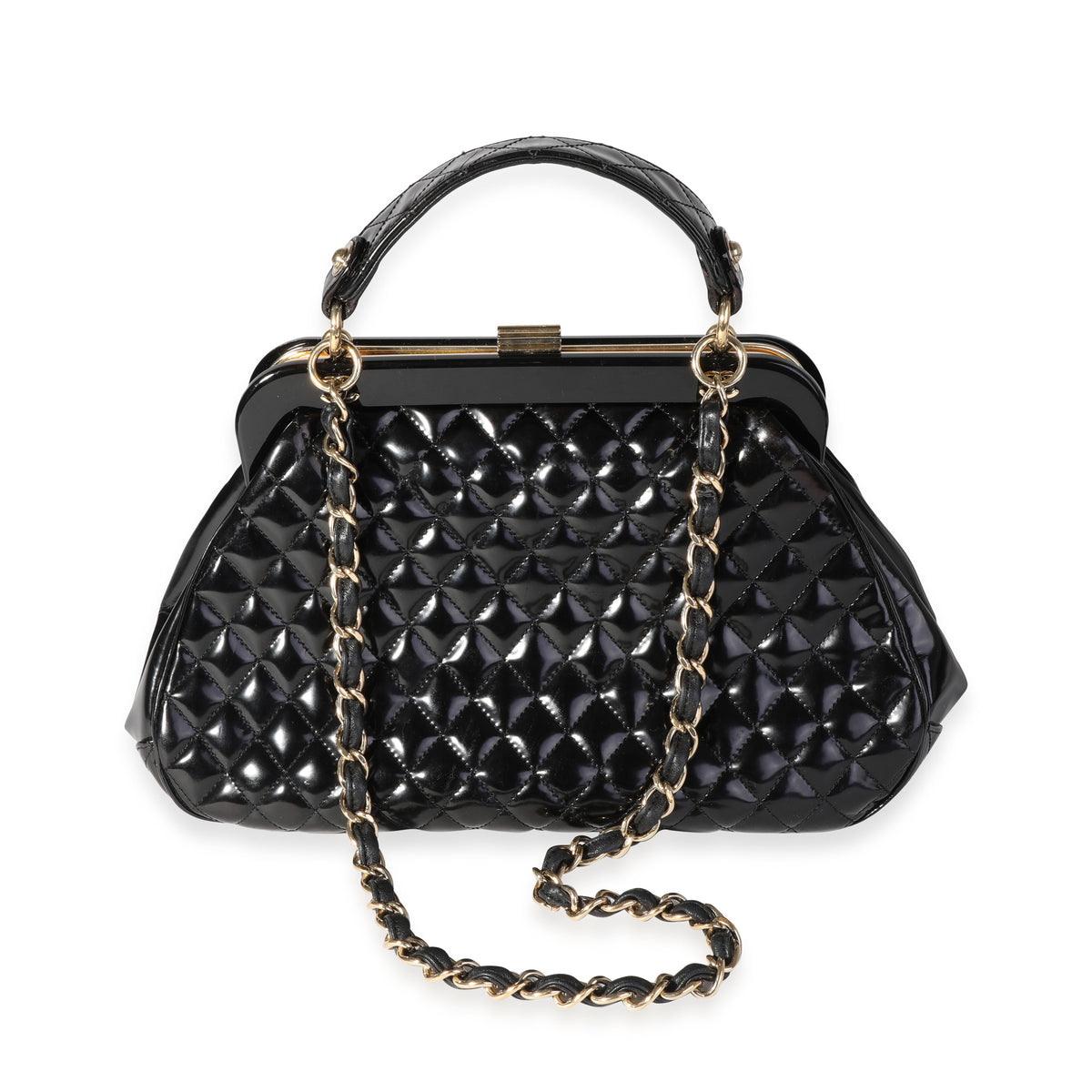 Chanel Black Glazed Calfskin Quilted Mademoiselle Frame Small Bag, myGemma