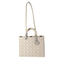 Christian Dior Grey Pearlized Cannage Patent Calfskin Large Lady Dior Bag