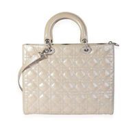 Christian Dior Grey Pearlized Cannage Patent Calfskin Large Lady Dior Bag